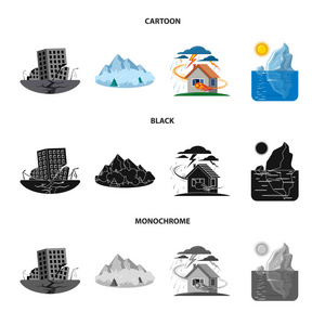 自然和灾害标志的向量例证。网络中的自然和风险股票符号的收集