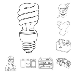 独立的电力和电气图标对象。电力和能源股票矢量图集