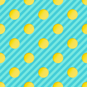 无缝图案与黄色纸切割圆圈在蓝色条纹背景。 带有圆点的三维纸艺术概念。