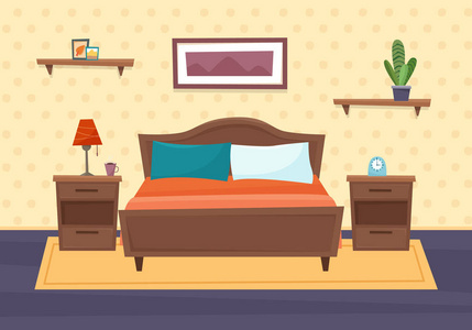 带家具的卧室.扁平风格照片