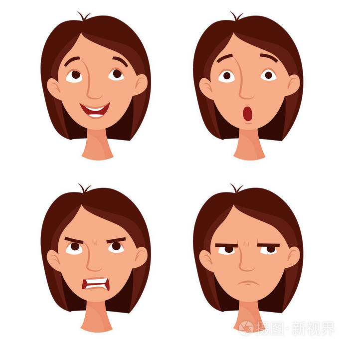 女孩的情绪设置.平面卡通风格