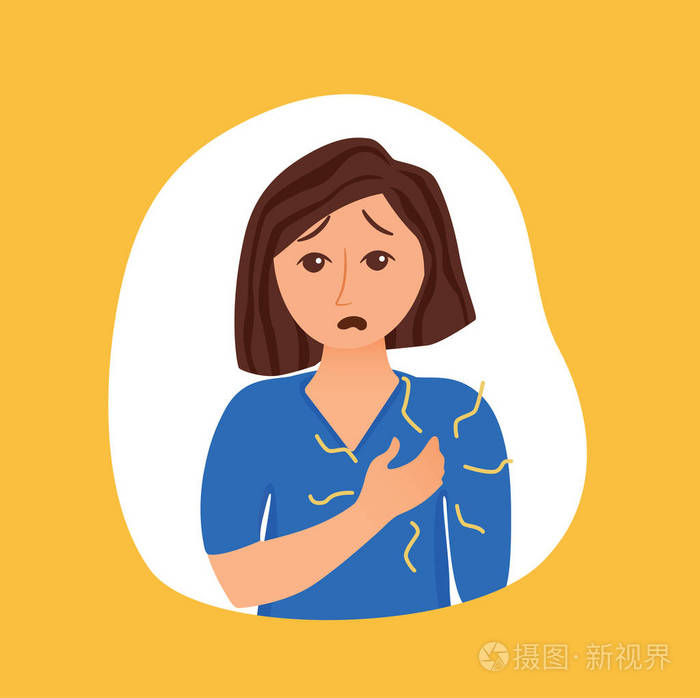 女孩患有恐慌症卡通风格的概念抑郁症状危险因素女性矢量插图医学信息