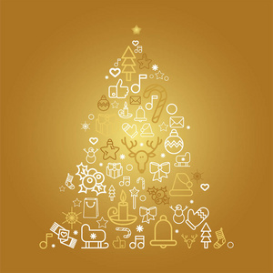 圣诞树剪影与假日线性图标