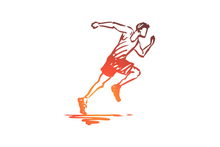跑步人速度运动员运动理念。手绘的被隔绝的向量
