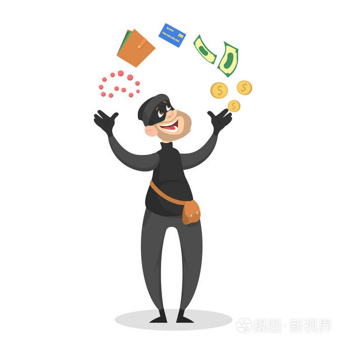 小偷或窃贼偷钱.戴面具的人