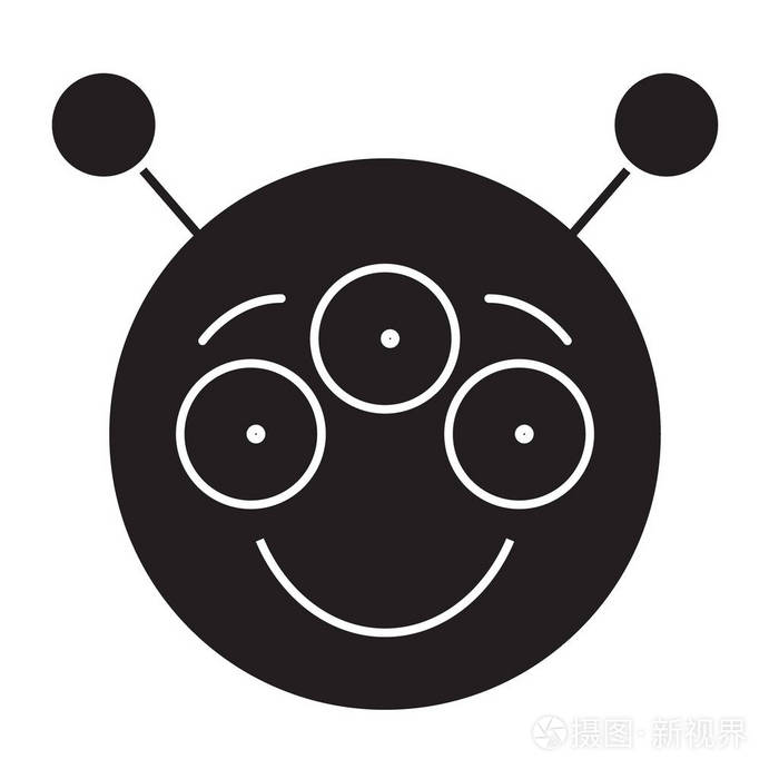 外星表情符号黑色矢量概念图标外星表情符号平面例证标志