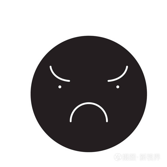 愤怒的表情符号黑色矢量概念图标愤怒的表情符号平面插图标志