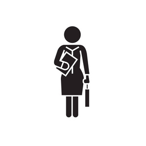 女商人, 常务秘书黑向量概念图标。女商人, 常设秘书平例证, 标志