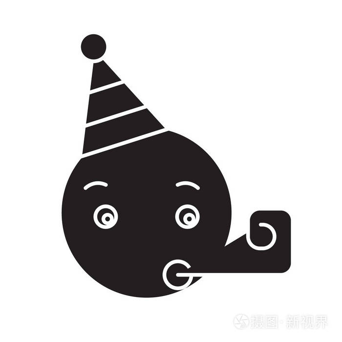 庆祝表情符号黑色矢量概念图标庆祝表情符号平面插图标志
