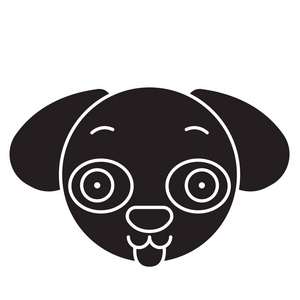 狗的情感黑色向量概念图标.狗表情符号平例证, 标志照片