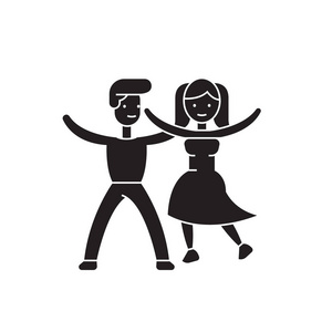 跳舞夫妇黑色向量概念图标。跳舞的夫妇平例证, 标志