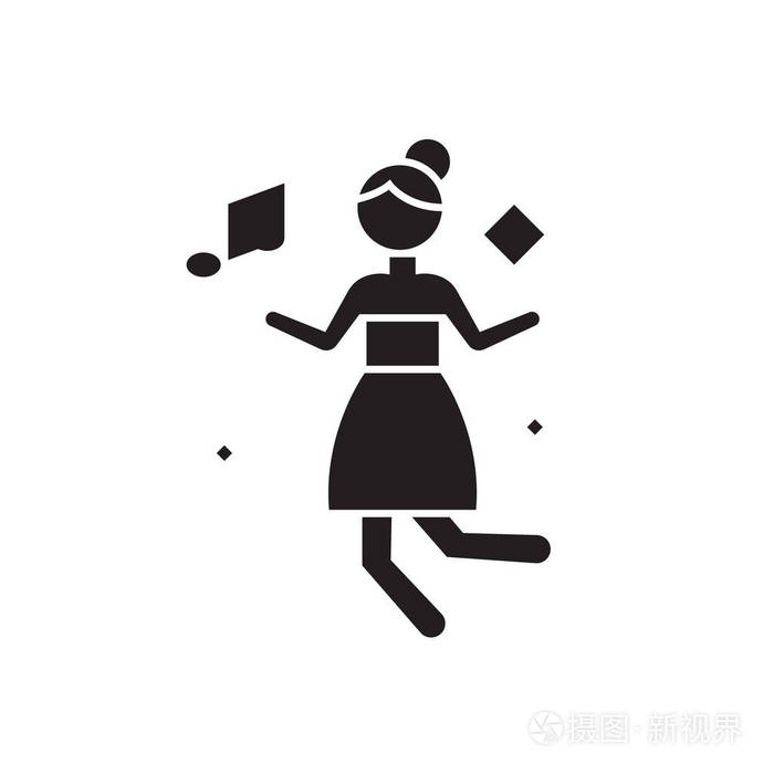 跳舞的女孩黑色矢量概念图标.跳舞的女孩平例证, 标志