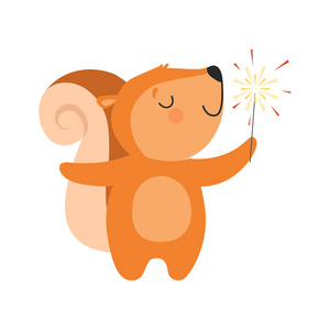 可爱的松鼠与党的爆米花, 可爱的卡通动物人物, 设计模板可以用于新年