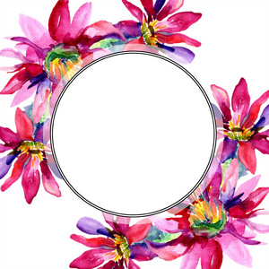 粉红色仙人掌花，水彩插图设置与框架边框和复制空间。