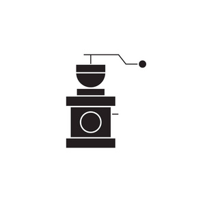 咖啡研磨机黑色矢量概念图标。咖啡研磨机平插图, 标志