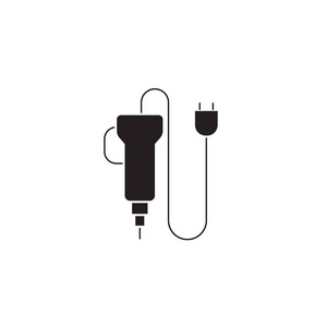 电动螺丝刀黑色矢量概念图标。电动螺丝刀平面插图, 标志