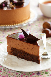 巧克力蛋糕和栗色慕斯布朗尼。
