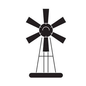 花园风车黑色矢量概念图标。花园风车平插图, 标志