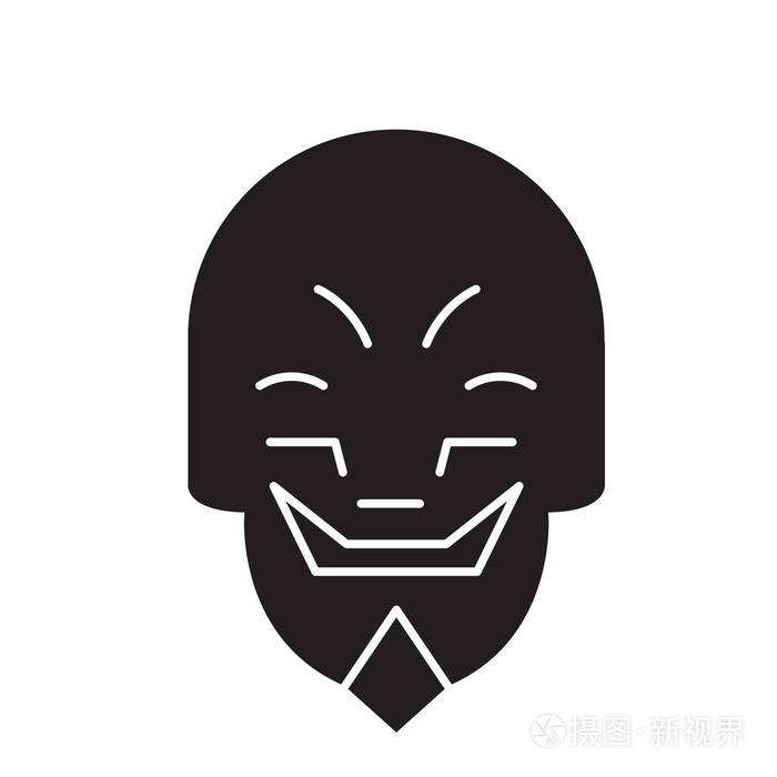 鬼脸面具表情符号黑色矢量概念图标鬼脸面具表情符号平面例证标志