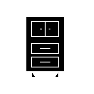 办公室柜子黑色矢量概念图标。办公室柜子平例证, 标志