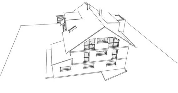 房屋概念草图3D插图