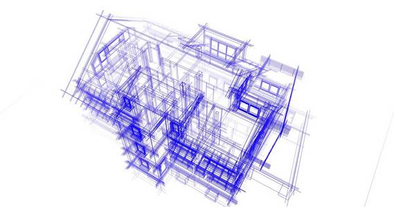 房屋概念草图3D插图