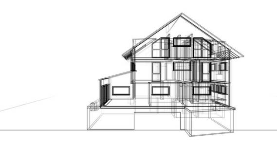 房屋概念草图3D插图