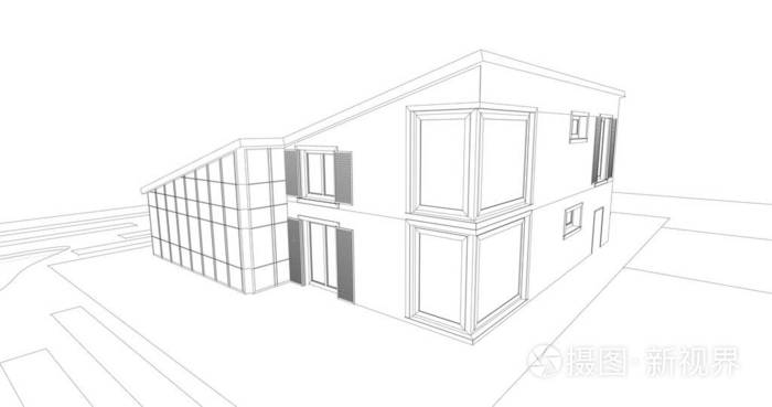 房屋概念草图3d插图
