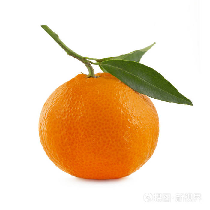橘子白色背景上有叶子