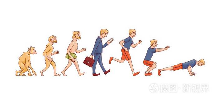 人类从猿进化到人类进化的向量例证