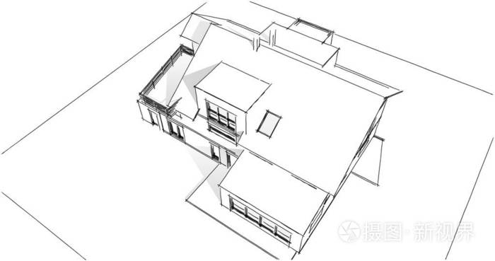 房屋概念草图3D插图