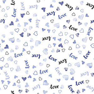浅蓝色矢量无缝图案与短语爱你的心。 五颜六色的插图与引用爱你的心。 壁纸面料制造商的设计。