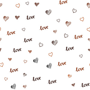 暗橙色矢量无缝覆盖引用爱你的心。 彩色梯度短语以抽象的方式爱你的心。 纺织品壁纸设计。