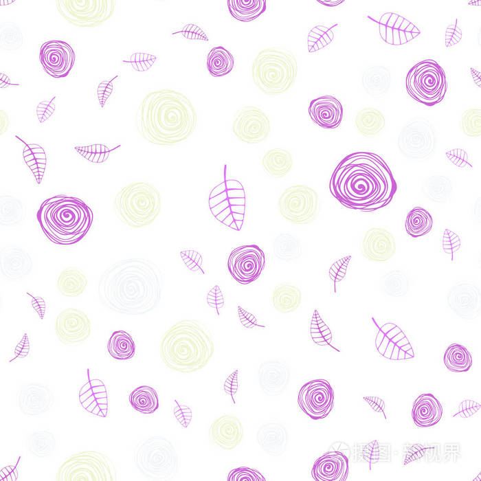 浅粉红色黄色矢量无缝优雅的图案与叶子和花 在白色背景上以自然的风格留下花 纺织品壁纸设计 插画 正版商用图片15xaju 摄图新视界