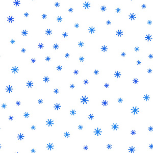淡蓝色矢量无缝布局与明亮的雪花。色彩鲜艳的圣诞雪景装饰设计。织物图案，墙纸图案。