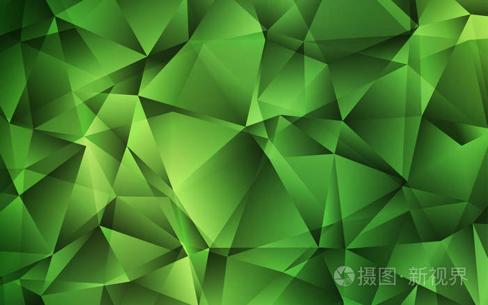 深绿色矢量布局,带线条,三角形.一组彩色三角形的插图.