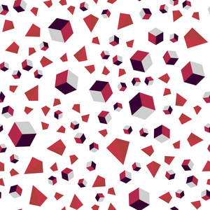 浅粉红色矢量无缝等距背景与三角形立方体。 插图与一组彩色三角形正方形。 名片网站模板。