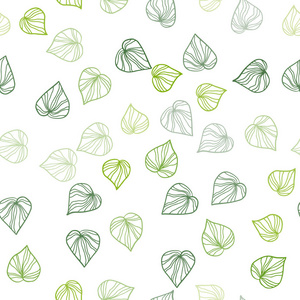 浅绿色矢量无缝抽象背景与树叶。 彩色抽象插图与树叶涂鸦风格。 壁纸面料制造商的时尚设计。