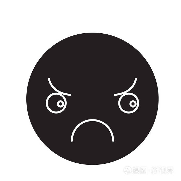 悲伤的表情符号黑色矢量概念图标悲伤表情符号平面插图标志