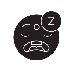 睡眠表情符号黑色矢量概念图标。睡觉的表情符号平例证, 标志