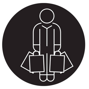 购物者与包黑色矢量概念图标的购物者。购物者人与袋子平例证, 标志