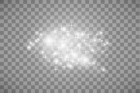 发光效果。向量例证。圣诞闪光概念。向量白色闪光波浪抽象例证。白色星尘迹在透明背景上分离出的闪闪发光的颗粒。魔法