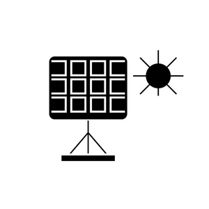 太阳能电池板黑色矢量概念图标。太阳能电池板平板插图, 标志