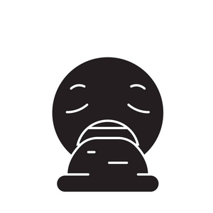 呕吐表情符号黑色矢量概念图标。呕吐表情符号平面插图, 符号
