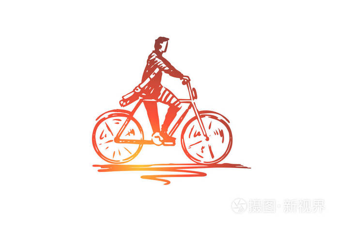 骑自行车,骑自行车,骑自行车,人,动作观念.手绘的被隔绝的向量