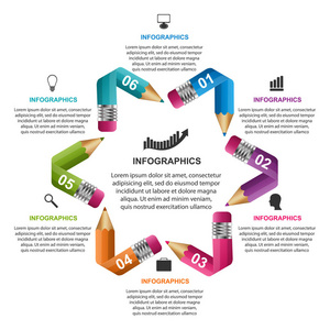 带有铅笔的信息图形模板。 可用于教育或商业演示信息横幅。