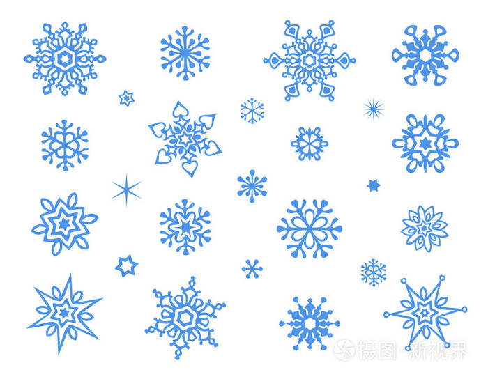 可爱的雪花收集孤立在白色背景