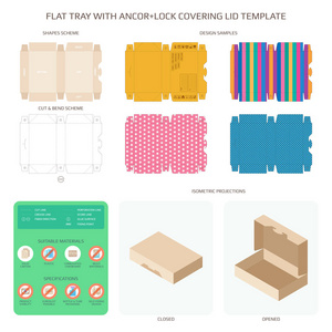 矢量平面包装托盘锚锁盖子模板设置