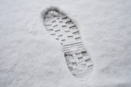 s footwear on a path covered in snow. Season winter.