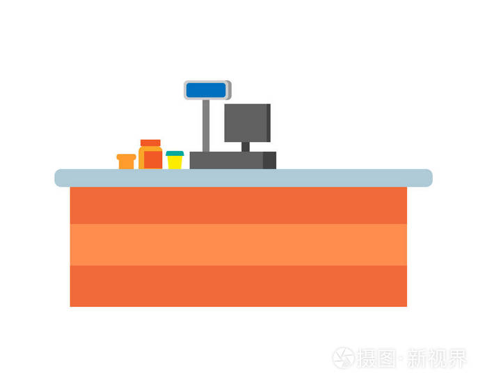 空卖家柜台和收银员向量的桌面